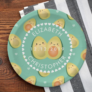 Modern Whimsical Funny Avocados Cute Wedding Party Paper Plates
