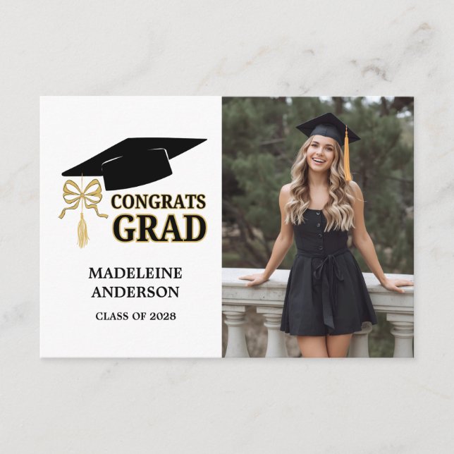 Modern Whimsical Gold Black Graduation Cap Enclosure Card (Front)