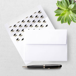 Modern Whimsical Gold Black Graduation Cap Envelope Liner