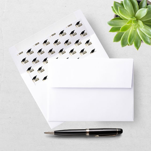 Modern Whimsical Gold Black Graduation Cap Envelope Liner (Creator Uploaded)
