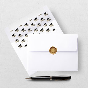 Modern Whimsical Gold Black Graduation Cap Envelope Liner