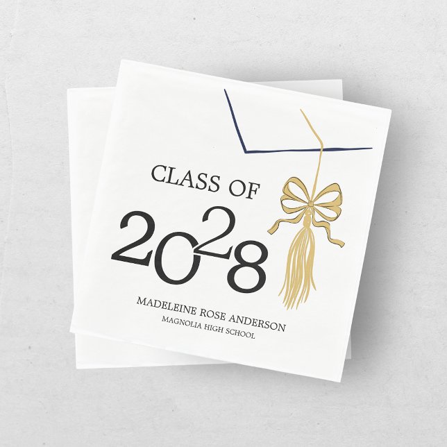 Modern Whimsical Gold Black Graduation Cap Napkins (Creator Uploaded)