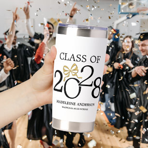 Modern Whimsical Gold Coquette Bow Graduation Insulated Tumbler