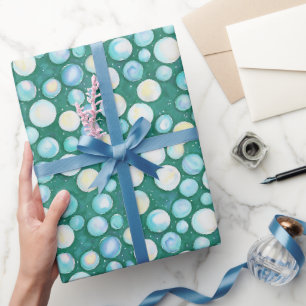 Modern Whimsical Green Blue Bubble Snow Watercolor Wrapping Paper
