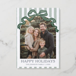 Modern Whimsical Green Stripes Holiday Christmas Letterpress Photo Cards