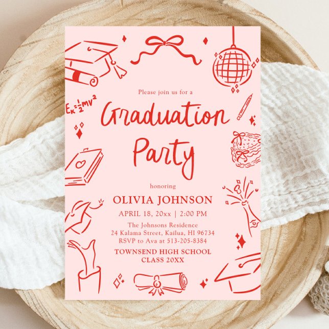 Modern Whimsical Hand Drawn Bow Graduation Party Invitation (Modern Whimsical Hand Drawn Bow Graduation Party Invitation)