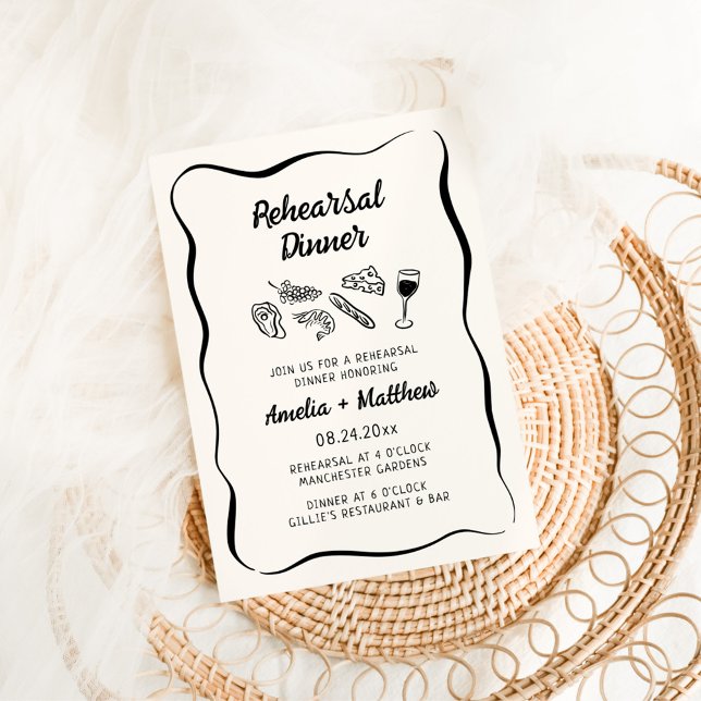 Modern & Whimsical Hand Drawn Rehearsal Dinner Invitation (Creator Uploaded)