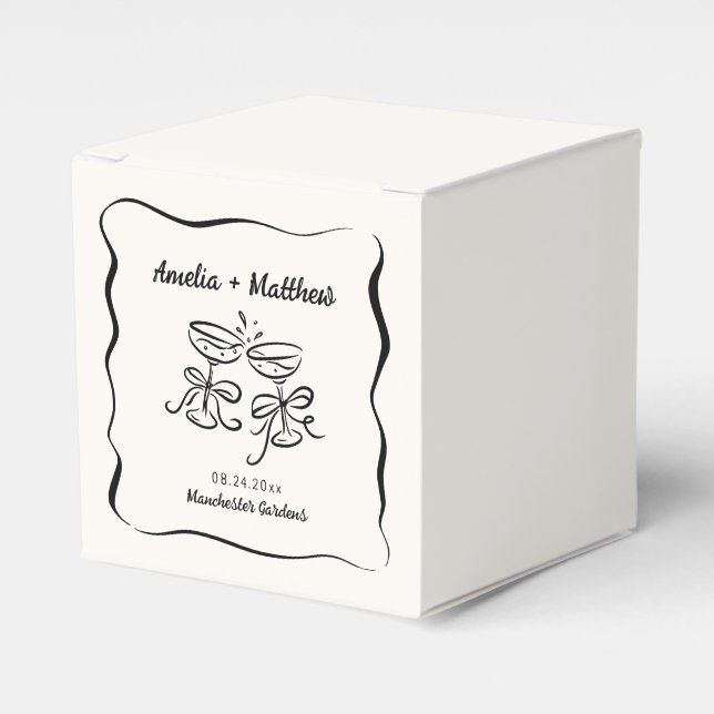 Modern & Whimsical Hand Drawn Wedding Favor Boxes (Front Side)