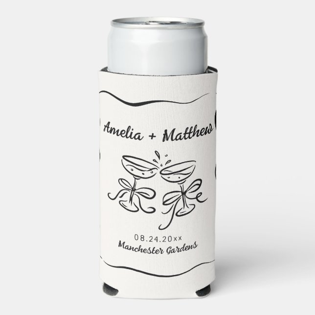 Modern & Whimsical Hand Drawn Wedding Seltzer Can Cooler (Seltzer Front)