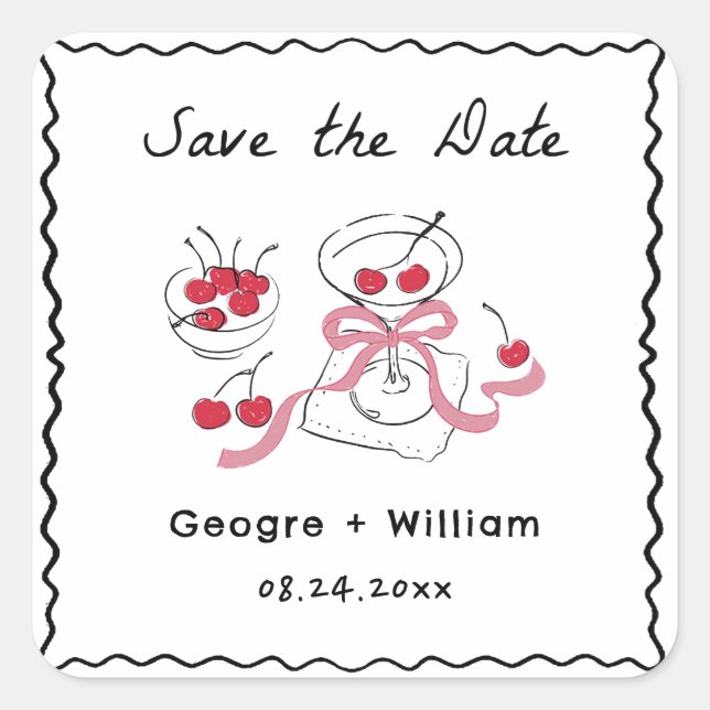 Modern & Whimsical Hand Drawn Wedding Square Sticker (Front)