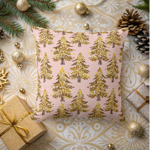 modern whimsical holidays trees gold pink pattern  throw pillow