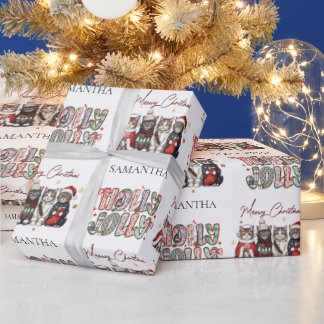 Modern Whimsical Holly Jolly Christmas Name Wrapping Paper