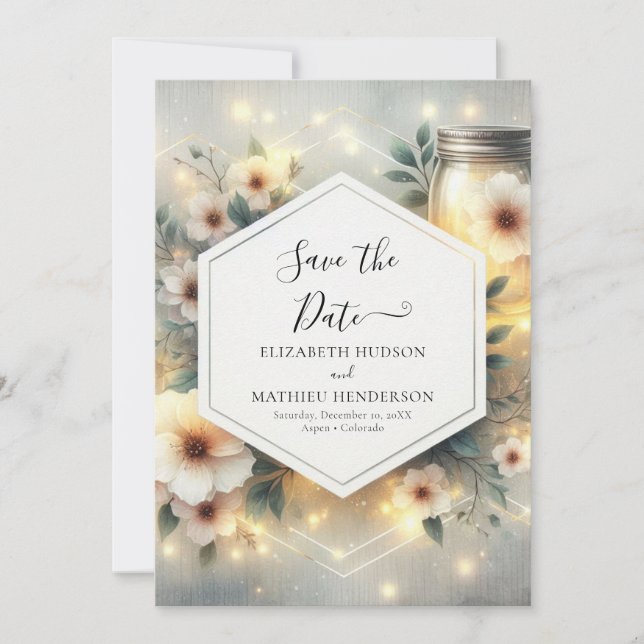 Modern Whimsical Mason Jar Wedding Save The Date (Front)