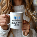 Modern Whimsical Menorah Hanukkah Mug<br><div class="desc">Charming and contemporary,  this fun,  colorful Hanukkah coffee mug comes in a large 15 oz. size,  with an alternative 11 oz. option available. It features a simple menorah design in blue and yellow and is both microwave and dishwasher safe.</div>