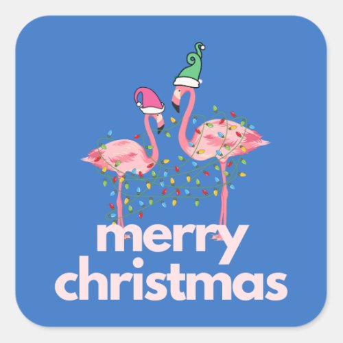 Modern Whimsical Merry Christmas Flamingo Stickers