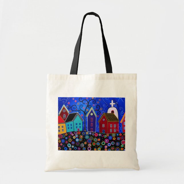 Modern Whimsical Mexican Town Tote Bag by Prisarts (Front)
