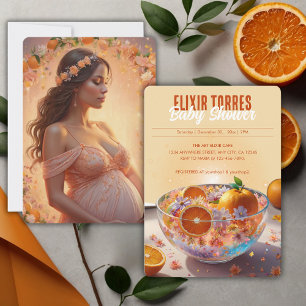 Modern Whimsical Orange Citrus Photo Baby Shower Invitation
