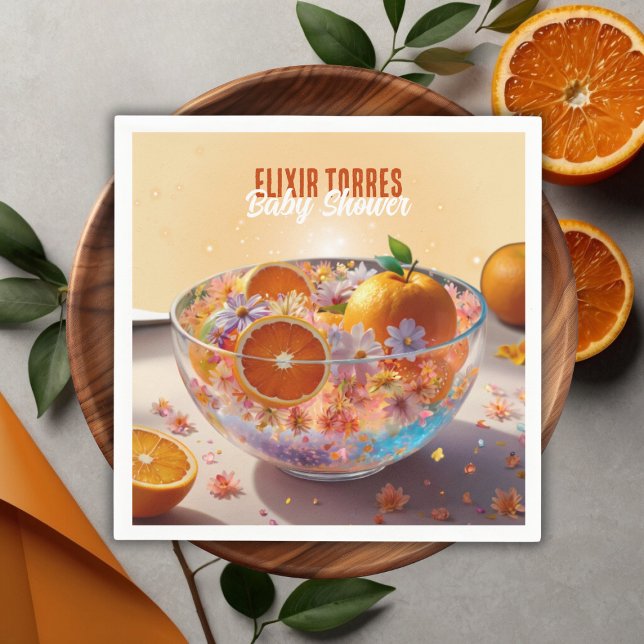 Modern Whimsical Orange Citrus Photo Baby Shower Napkins (Creator Uploaded)
