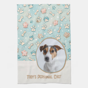 Modern Whimsical Personalized Dog Paw Pattern Kitchen Towel