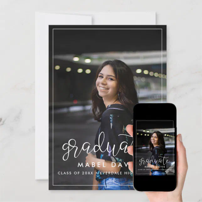 Modern Whimsical Photo Graduation Invitation 