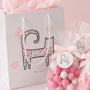 Modern Whimsical Pink Cat Purrfect Party Medium Gift Bag
