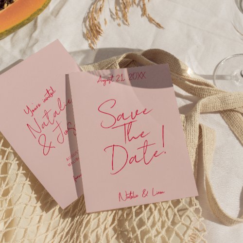 Modern Whimsical Pink Red Colorful Retro Wedding  Save The Date