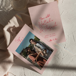 Modern Whimsical Pink Red Retro Photo Wedding Save The Date