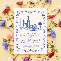 Modern Whimsical Pizza Wine Doodle Birthday Party