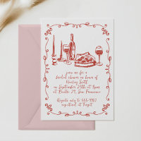 Modern Whimsical Pizza Wine Doodle Bridal Shower