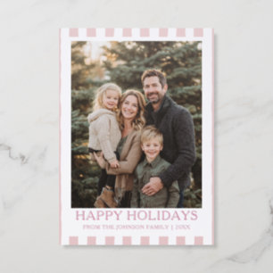 Modern Whimsical Red Stripes Holiday Christmas Letterpress Photo Cards