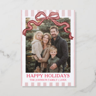 Modern Whimsical Red Stripes Holiday Christmas Letterpress Photo Cards