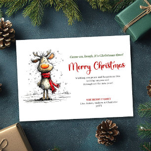 Modern whimsical reindeer Christmas greeting card