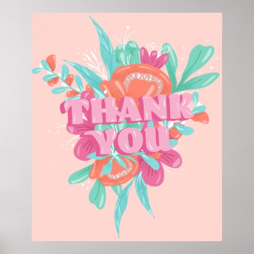 Modern whimsical retro thank you floral pastel poster