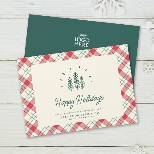 Modern Whimsical Rustic Trees Retro Logo Business Holiday Card