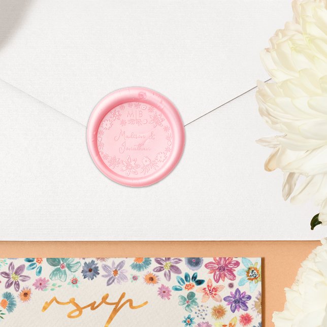 Modern Whimsical Wildflower Gold Wedding Welcome Wax Seal Stamp (Creator Uploaded)