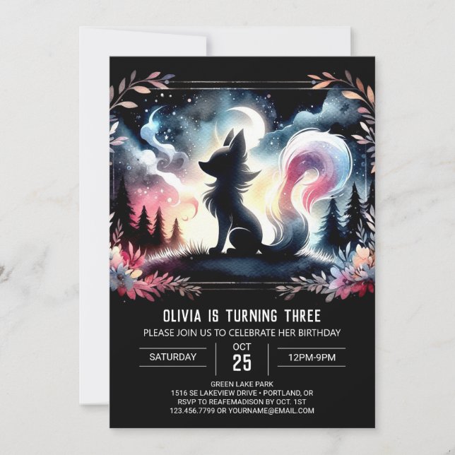 Modern Whimsical Wolf Birthday Invitation (Front)
