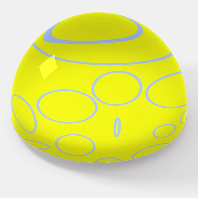 Modern Whimsical Yellow with Light Blue Circles  Paperweight (Angled)