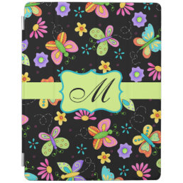 Modern Whimsy Butterflies Black Monogram iPad Smart Cover