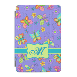 Modern Whimsy Butterflies on Purple  Monogram iPad Mini Cover