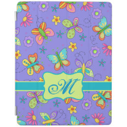 Modern Whimsy Butterflies on Purple  Monogram iPad Smart Cover