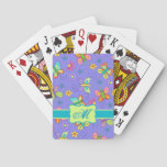 Modern Whimsy Butterflies on Purple  Monogram Poker Cards