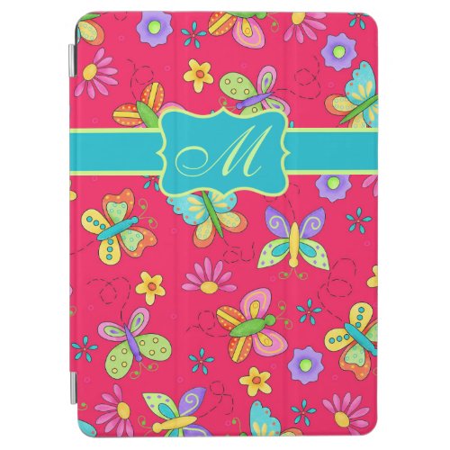 Modern Whimsy Butterflies on Red Monogram Personal iPad Air Cover