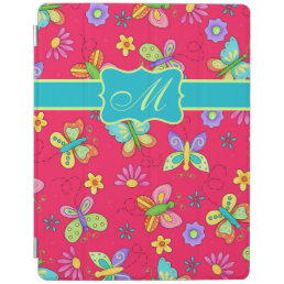 Modern Whimsy Butterflies on Red Monogram Personal iPad Smart Cover