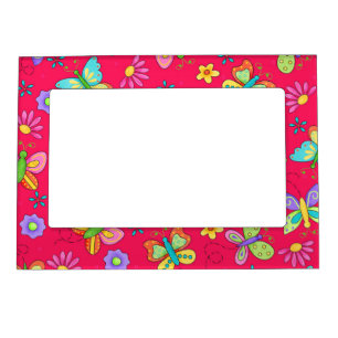 Modern Whimsy Butterflies on Red Monogram Personal Magnetic Picture Frame