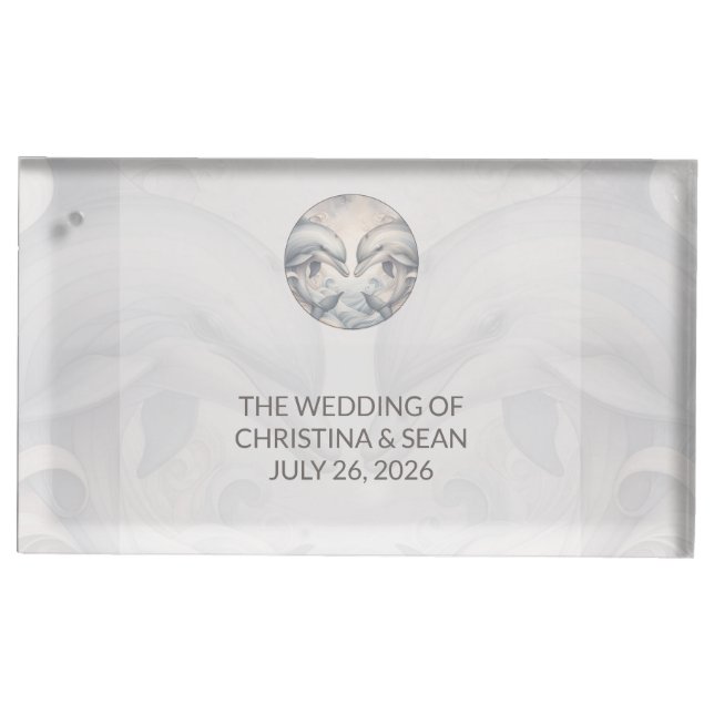 Modern Whimsy Dolphin Wedding Place Card Holder (Front)