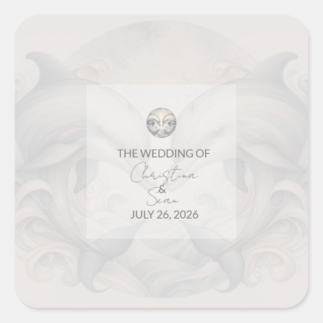 Modern Whimsy Dolphin Wedding Square Sticker (Front)