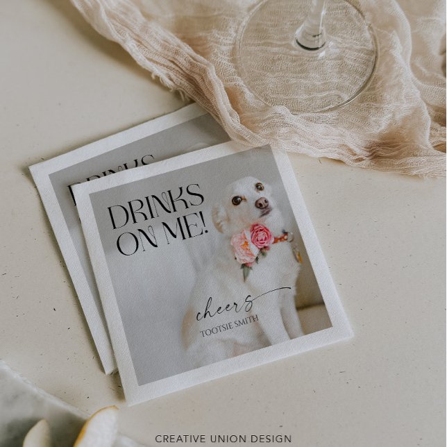 Modern Whimsy Drinks On Me Photo Pet Wedding Napk Napkins (Creator Uploaded)