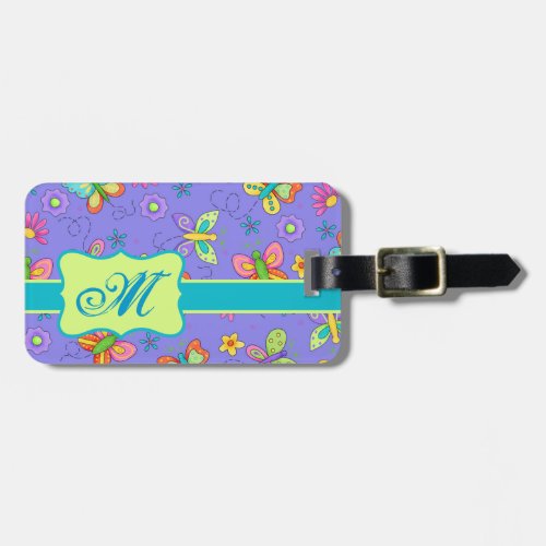 Modern Whimsy Lavender Butterfly Monogram Luggage Tag
