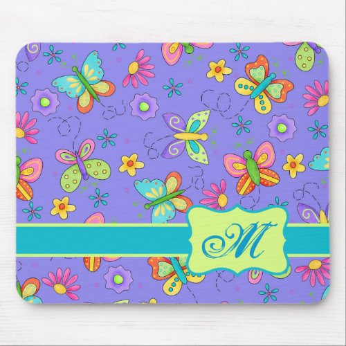 Modern Whimsy Lavender Butterfly Monogram Mouse Pad