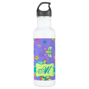 Modern Whimsy Lavender Butterfly Monogram Water Bottle